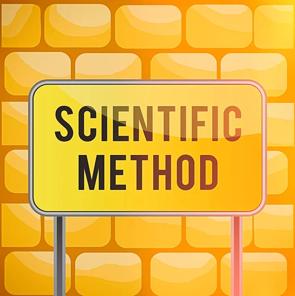 Handwriting text writing Scientific Method. Concept meaning Principles Procedures for the logical hunt of knowledge Board ground metallic pole empty panel plank colorful backgound attached.
