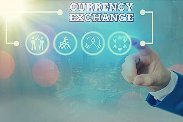 Tulisan tangan menulis Mata Uang Exchange. Konsep yang berarti Proses mengubah satu mata uang menjadi ForEx lain. — Stok Foto