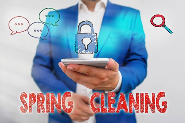 Scrittura a mano di testo Spring Cleaning. Concetto che significa pratica di pulire accuratamente la casa in primavera . — Foto Stock