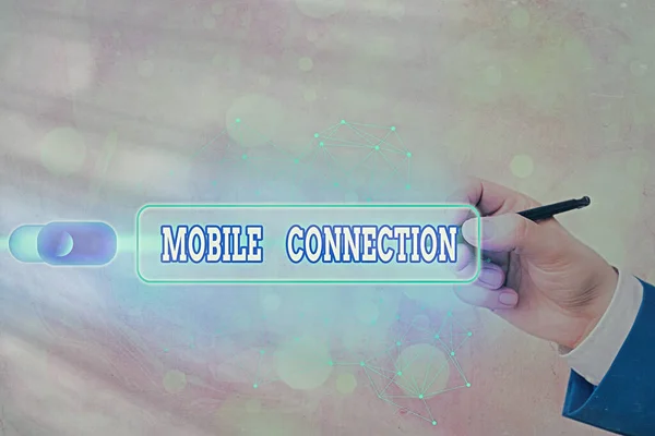 Sinal de texto mostrando conexão móvel. Foto conceitual Solução de login universal segura usando telefone celular . — Fotografia de Stock