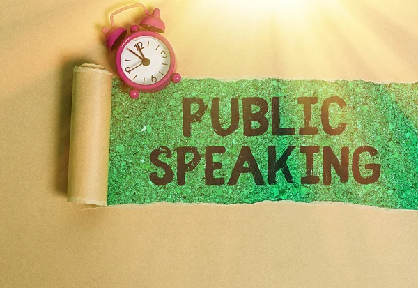 Texto de escritura de palabras Public Speaking. Concepto de negocio para hablar mostrando etapa en el tema Conferencia Presentación . — Foto de Stock