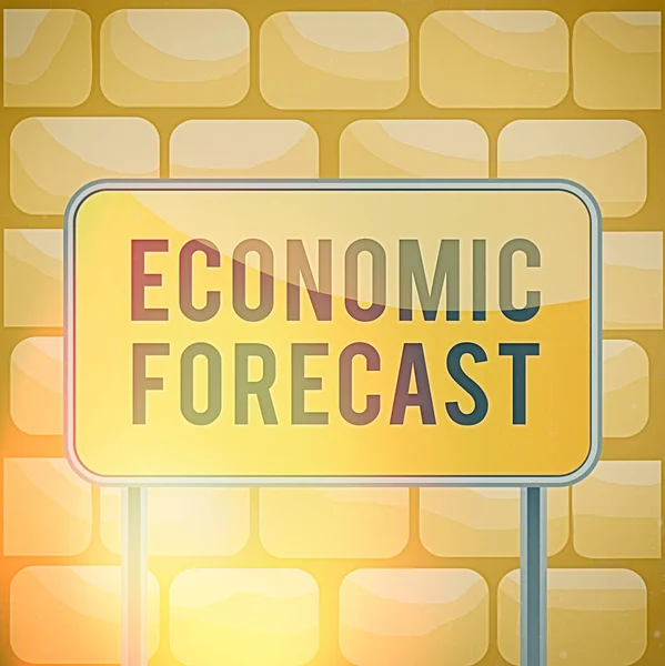 Handwriting text writing Economic Forecast. Concept meaning Process of making predictions about the economy condition Board ground metallic pole empty panel plank colorful backgound attached. — Stock Photo, Image