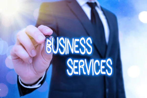 Texto para escrita de palavras Business Services. Conceito de negócio para Fornece produtos intangíveis contabilidade de TI . — Fotografia de Stock