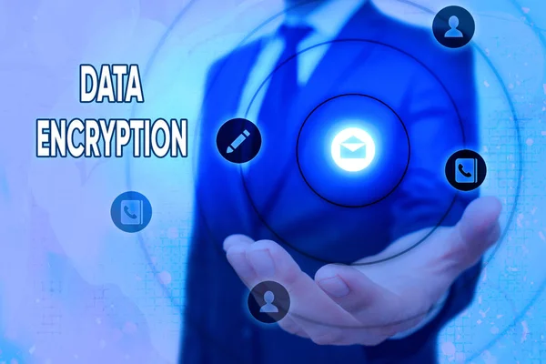 Text sign showing Data Encryption. Conceptual photo Symmetrickey algorithm for the encrypting electronic data.