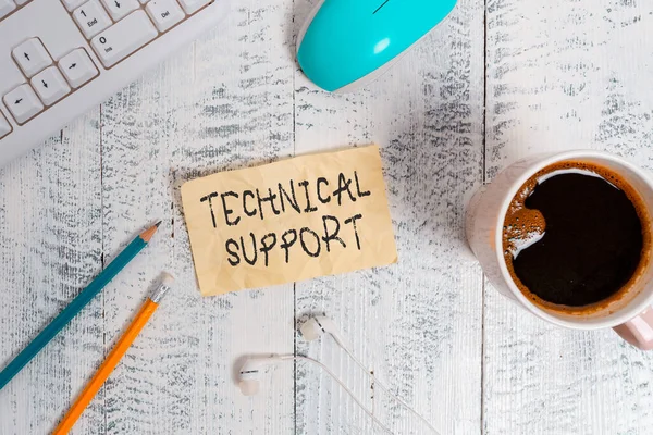 Writing note showing Technical Support. Business photo showcasing Repair and advice services to users of their products Technological devices colored reminder paper office supplies.