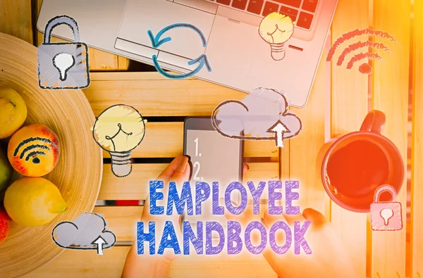 Handwriting text Employee Handbook. Concept meaning Document that contains an operating procedures of company. — Stock Photo, Image