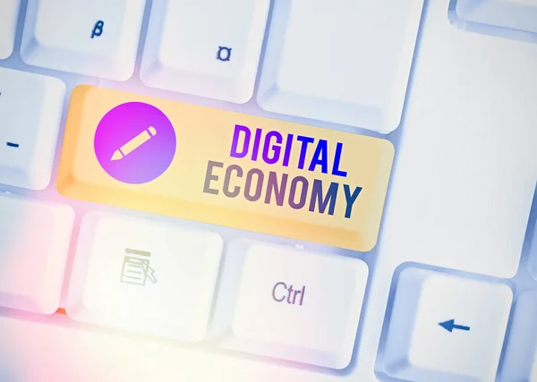 디지털 경제 (Digital Economy) 라고도 한다. 전 세계 경제 활동 및 기술의 네트워크에 대한 사업 개념. — 스톡 사진