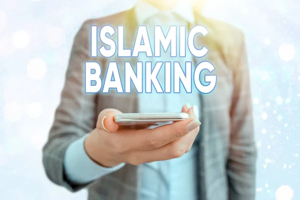 Escritura a mano conceptual que muestra la Banca Islámica. Foto comercial que muestra el sistema bancario basado en los principios de la ley islámica . — Foto de Stock