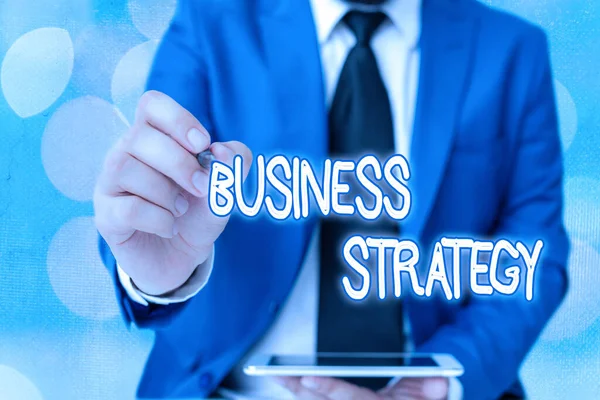 Szövegírás Üzleti stratégia. Üzleti koncepció menedzsment játék terv elérni kívánt cél vagy célkitűzés. — Stock Fotó