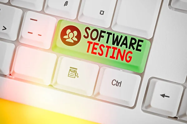 텍스트 소프트웨어 테스트를 작성하는 단어. 조사를 위한 사업 개념은 그것 의질에 관한 정보를 제공 한다. — 스톡 사진