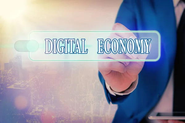 Nota de redação mostrando Economia Digital. Foto de negócios mostrando rede mundial de atividades econômicas e tecnologias . — Fotografia de Stock
