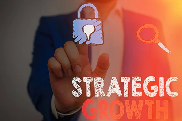 Conceptual hand writing showing Strategic Growth. Business photo text create plan or schedule to increase stocks or improvement. — Stock Photo, Image
