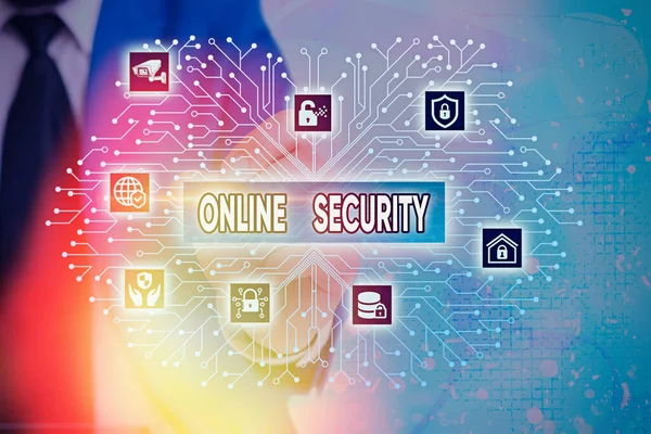 Tekst schrijven Online Security. Bedrijfsconcept voor regels ter bescherming tegen aanvallen via internet. — Stockfoto