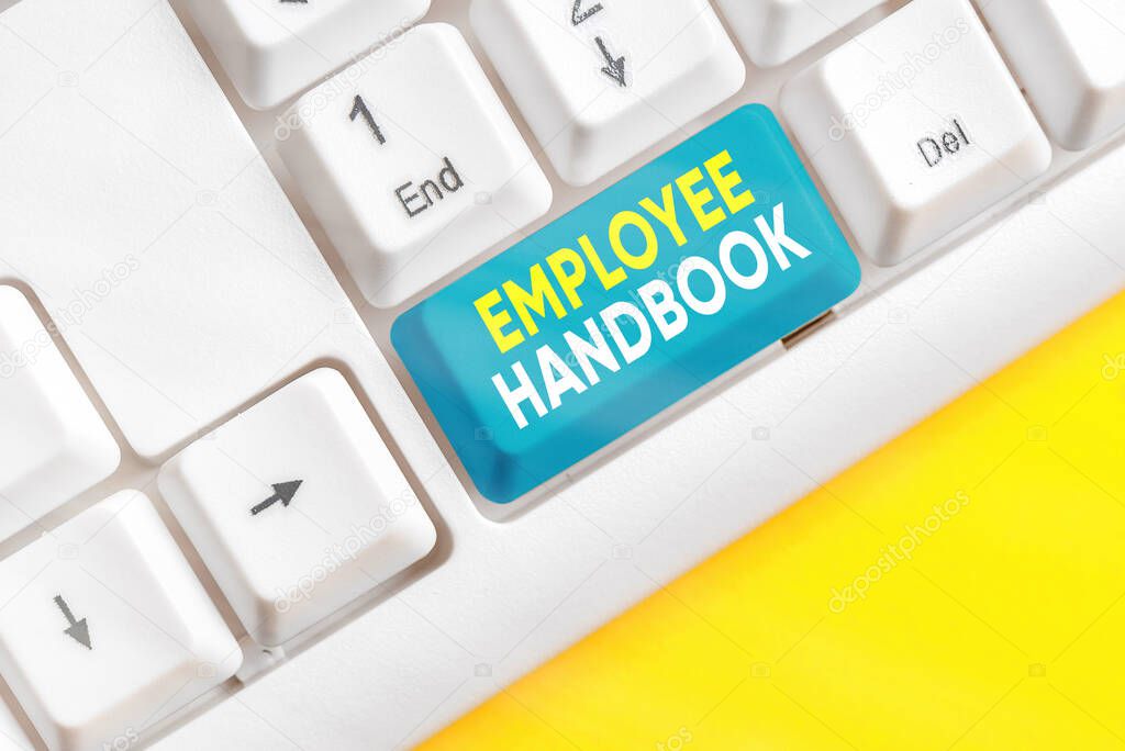 Text sign showing Employee Handbook. Conceptual photo Document that contains an operating procedures of company.