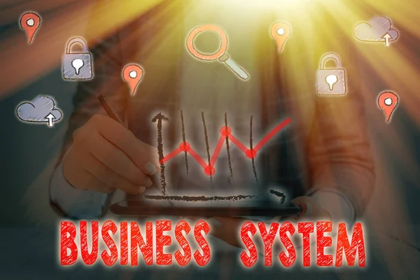 Text sign showing Business System. Conceptual photo A method of analyzing the information of organizations. — Stock Photo, Image