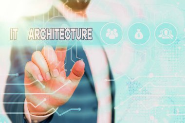 Mimariyi gösteren metin işareti. Genel yapı sürecine kavramsal fotoğraf mimarisi uygulanır.