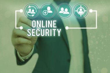 Çevrimiçi Güvenliği gösteren mesaj işareti. İnternet üzerindeki saldırılara karşı korunmak için kavramsal fotoğraf kuralları.