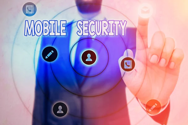 Konzeptionelle Handschrift, die Mobile Security zeigt. Business-Fototext Schutz des Mobiltelefons vor Bedrohungen und Schwachstellen. — Stockfoto