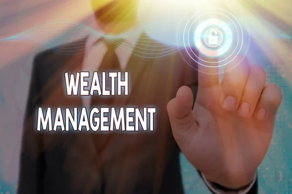 Rukopisný text Wealth Management. Koncepce znamená udržitelnost a růst dlouhodobé prosperity Finanční péče. — Stock fotografie