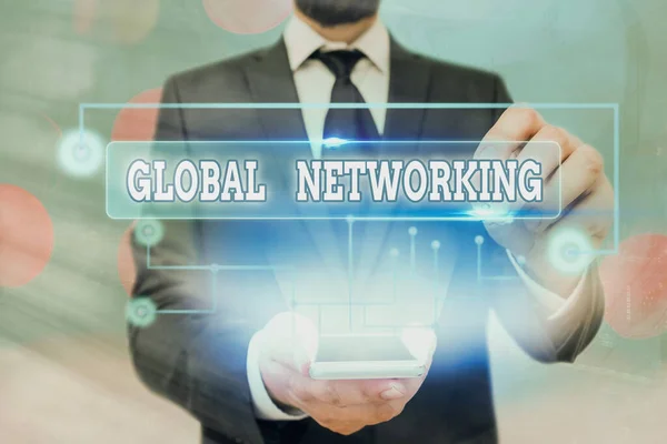 Signo de texto que muestra Global Networking. Foto conceptual Red de comunicación que abarca toda la Tierra WAN . — Foto de Stock