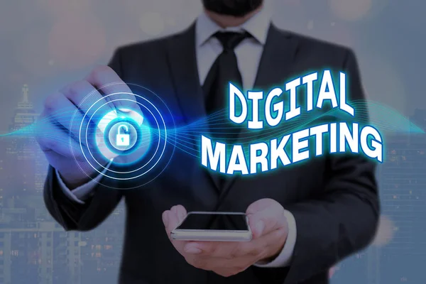 Texto de escritura Digital Marketing. Concepto que significa optimización del motor de búsqueda Pay Per Click Ad Internet . — Foto de Stock