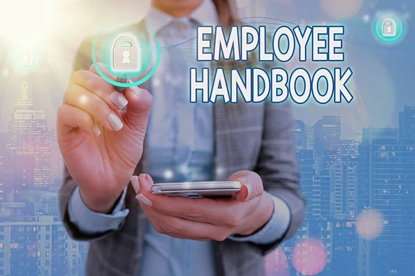 Conceptual hand writing showing Employee Handbook. Business photo text Document that contains an operating procedures of company. — Stock Photo, Image
