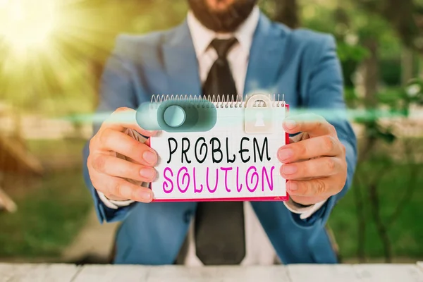 Writing note showing Problem Solution. Business photo showcasing solving consists of using generic methods in orderly manner. — Stock Photo, Image