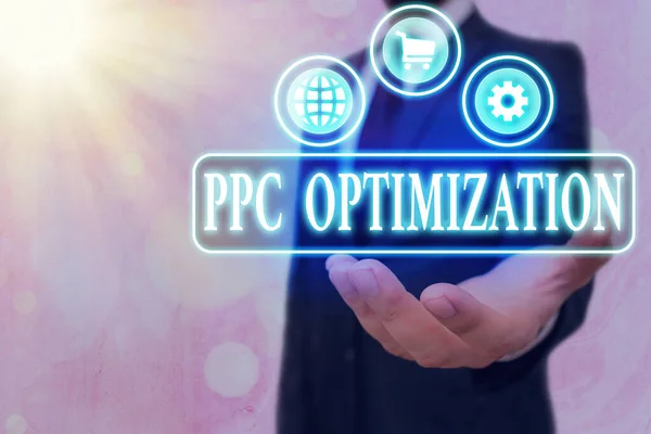 Tekstbord met Ppc-optimalisatie. Conceptuele foto Verbetering van zoekmachine platform voor betalen per klik. — Stockfoto