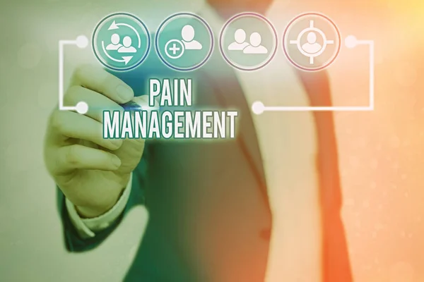 Segno di testo che mostra la gestione del dolore. Foto concettuale un ramo della medicina che utilizza un approccio interdisciplinare . — Foto Stock
