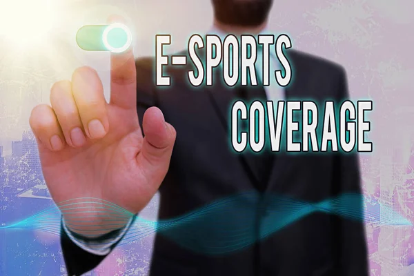 Conceptuele handschrift toont E Sports Coverage. Zakelijke fototekst Live verslag uitbrengen over de laatste sportwedstrijd Omroep. — Stockfoto