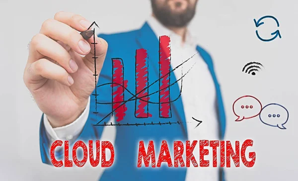 Ordskrivning text Cloud Marketing. Affärsidé för Processen för en organisation att marknadsföra sina tjänster. — Stockfoto