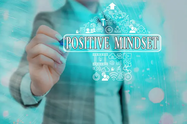 Writing note showing Positive Mindset. Business photo showcasing mental and emotional attitude that focuses on bright side. — Stock Photo, Image