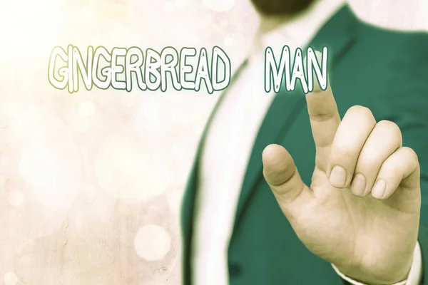 Sinal de texto a mostrar o Gingerbread Man. Biscoito de foto conceitual feito de gengibre geralmente na forma de . — Fotografia de Stock