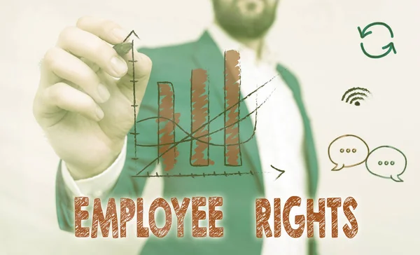 Написання тексту Працівники Права. Концепція бізнесу для всіх працівників має базові права на власному робочому місці . — стокове фото