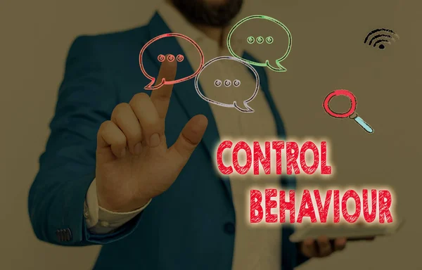 Text sign showing Control Behaviour. Conceptual photo Exercise of influence and authority over conduct. — Stock Photo, Image