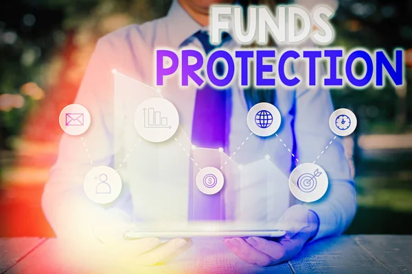 Conceptuele handschrift waaruit blijkt Funds Protection. Business foto tekst belooft rendement gedeelte initiële investering aan investeerder.. — Stockfoto