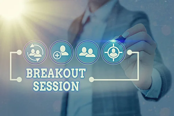 Writing note showing Breakout Session. Business photo showcasing workshop discussion or presentation on specific topic. — Stock Photo, Image