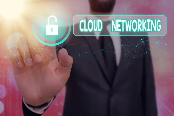 Υπογραφή κειμένου που δείχνει Cloud Networking. Εννοιολογική φωτογραφία είναι όρος που περιγράφει την πρόσβαση των πόρων δικτύωσης. — Φωτογραφία Αρχείου