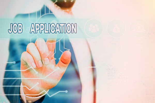 Text sign showing Job Application. Conceptual photo The standard business document serves a number of purposes.