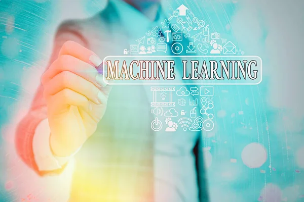 Writing note showing Machine Learning. Business photo showcasing give computers the ability to be taught with data.