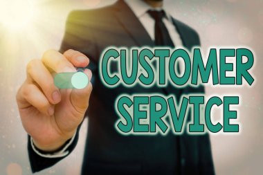 Kelime yazma müşteri hizmetleri. Müşteri memnuniyetini ürünle sağlama süreci için iş kavramı.