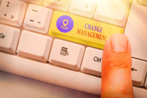 Conceptual hand writing showing Change Management. Business photo text Replacement of leadership in an organization New Policies. — Stock Photo, Image