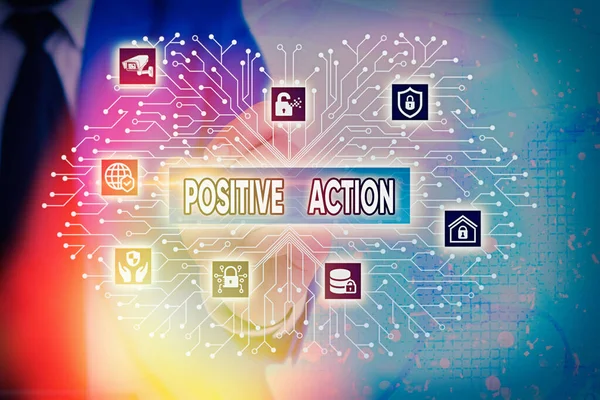 Word writing text Positive Action. Business concept for doing good attitude against certain situation Fine reaction.