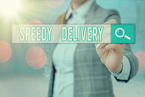Word writing text Speedy Delivery. Geschäftskonzept für die Bereitstellung von Produkten in schneller Weise oder am selben Tag Versand ins Ausland. — Stockfoto