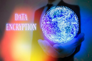 Handwriting text Data Encryption. Concept meaning Symmetrickey algorithm for the encrypting electronic data Elements of this image furnished by NASA. clipart