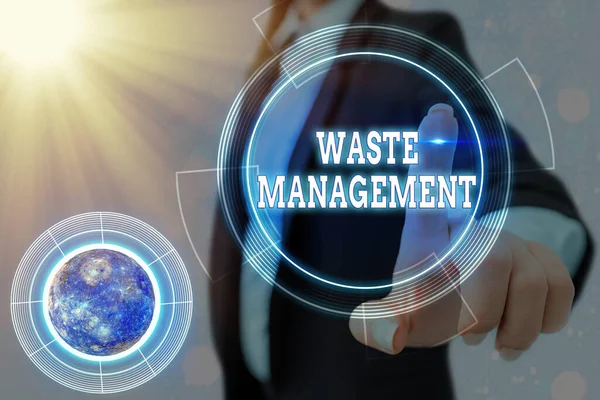 Conceptual hand writing showing Waste Management. Business photo showcasing actions required manage rubbish inception to final disposal Elements of this image furnished by NASA. — Stock Photo, Image