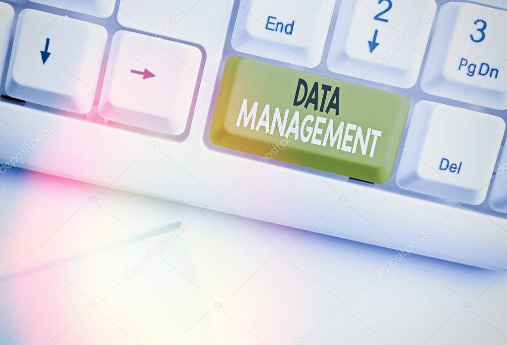 Text sign showing Data Management. Conceptual photo The practice of organizing and maintaining data processes.