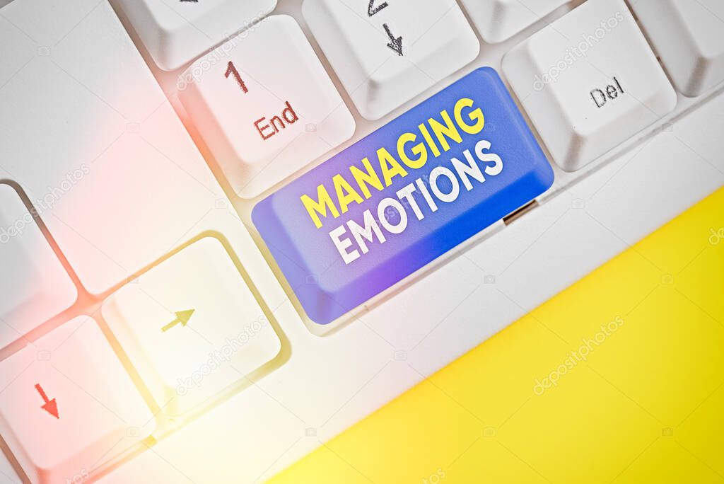 Text sign showing Managing Emotions. Conceptual photo Controlling feelings in oneself Maintain composure.