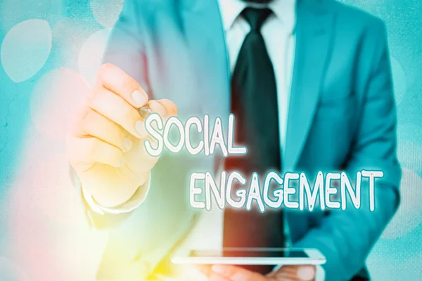 Ordskrivning text Social Engagemang. Affärsidé för grad av engagemang i en online-gemenskap eller samhälle. — Stockfoto