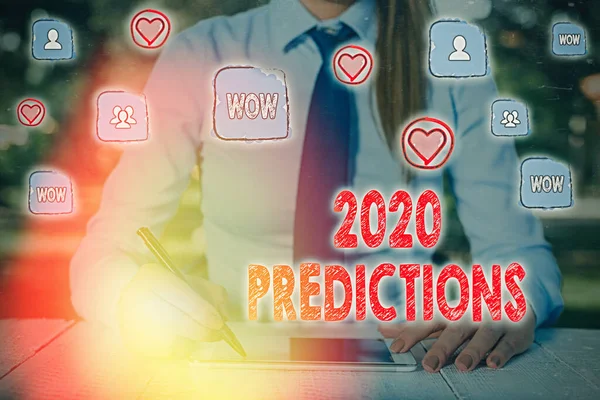 Nota di scrittura che mostra le previsioni 2020. Business foto in mostra elenco di cose che si sentono che sta per accadere senza prove . — Foto Stock